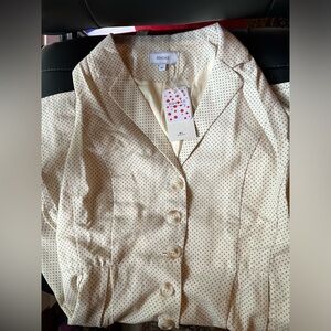 Apricot Lapel Polka Dot Linen Midi Dress